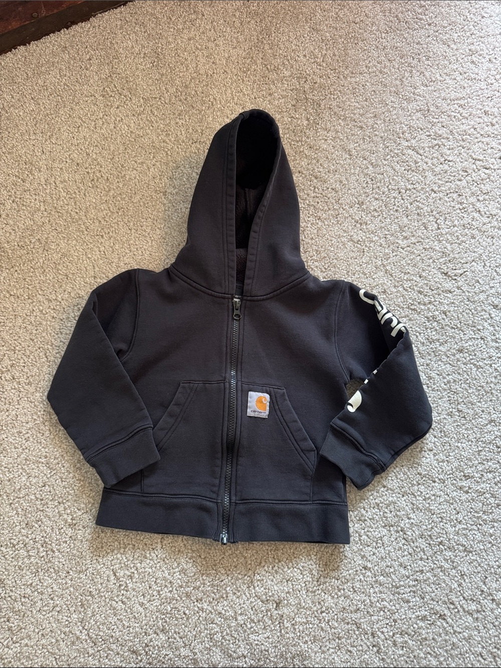 Carhartt Kids Black Full-Zip Hooded Sweatshirt with Sleeve Logo